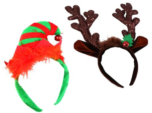 FRCOLOR 2st Hirschhorn Elfen Stirnband Weihnachtself Stirnbänder Hüte Weihnachtselfe Santa Kopfbedeckung Weihnachtsmütze Haarband Kostüm Hut Elfenhaar Weihnachten Tuch Kind