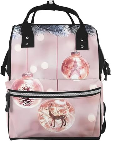 OrcoW Rosa Weihnachten Ball Druck Wickeltasche Mama Rucksack Große Kapazität Multifunktions Wasserdichte Windel Tasche Für Mama Und Papa, Schwarz , One size
