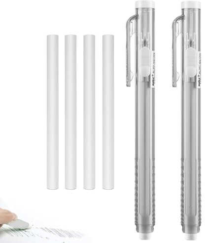 Mechanische Radierstifte in Stiftform, 2 Stück mit 4 Ersatz-Radiergummi-Nachfüllungen, Grau