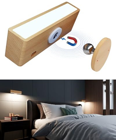 DetarZinLED Battery Operated Wall Lights,Wireless Rechargeable Wall Sconce,Wall Mounted Reading Light,Dimmable Magnetic Wall Mounted Lamp,Rotatable led Wall Lights for Bedroom,Living Room(1 Pack)