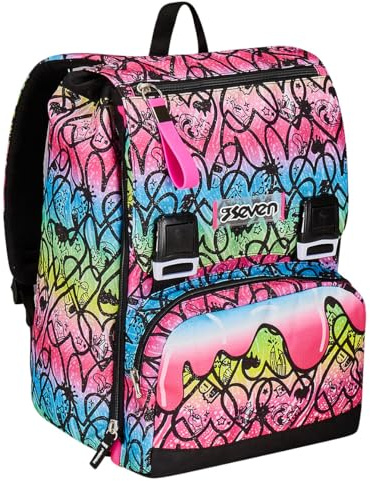 Seven Zaino Doppio Scomparto Estensibile, JumpLove, Rosa, Maxi Capienza, Schienale Preformato, Bambini e Ragazzi, Scuola & Viaggio