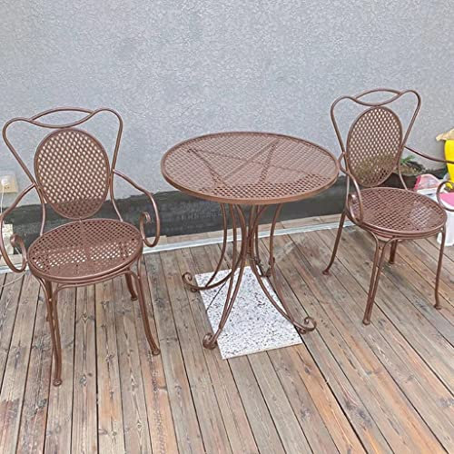 3-teiliges Bistro-Set für die Terrasse, rundes Esstisch- und Stuhlset für den Außenbereich, Moderne Bistromöbel aus Eisen, wetterfestes Bistro-Set für den Terrassen- und Hofgarten