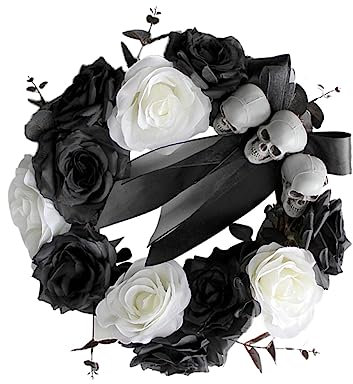 PRETYZOOM Ghirlanda di rose teschio arredamento di halloween ghirlanda di porta d'ingresso di halloween hallowen it ghirlanda da appendere alla parete ghirlanda nera stoffa Black
