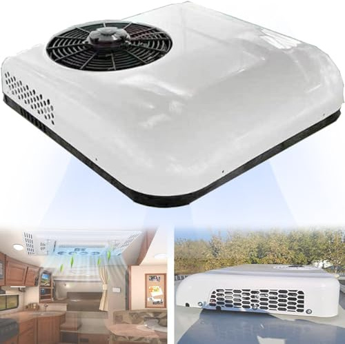 Qiang Climatiseur 12V/24V DC,Roof Air Conditioner Refroidissement Uniquement | avec Télécommande,pour Camions Bus Excavateurs Camping-Cars Véhicules agricoles,etc,White-12V