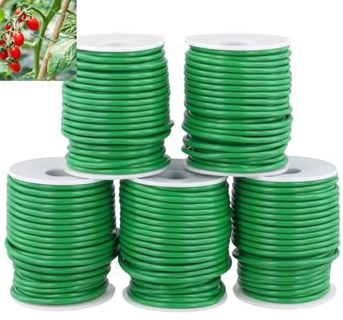 SOUJAP 5 st 20 m x 3,5 mm mjuk för trädgård, grön trädgårdstråd, mjuk plastslips, trädgårdsband, flexibel tråd för utomhusväxter