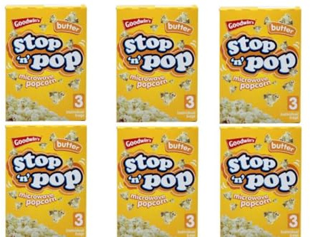 18pk 85g Stop N Pop Butter Flavour Microwave Popcorn 6 BOX | Popping Cinema Pop Corn Kernels for The Family Fun | SOL's Butter Flavoured Microwave Popcorn Kernels