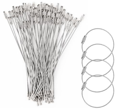 OWLMATE 50 Pezzi Portachiavi Filo Portachiavi in Fune Portachiavi a Filo Metallico Portachiavi in​Acciaio con Connettore per Oggetti da Appendere All'Aperto Chiavi Etichette per Bagagli