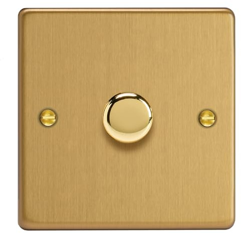 Varilight 1-Gang 2-Way V-Pro Push On/Off Rotary LED Dimmer 1 x 0-120W Brushed Brass