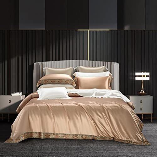 BXGGXBYSW Bed Items Vierteiliges Set Einfacher Bettlaken-Bettbezug Nackter Schlaf Seidig Glatter Bettbezug Seidenbettwäsche (D 220 * 240 cm) (Argento 220 * 240 cm)