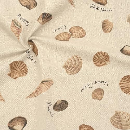 STOFFKONTOR Dekostoff Stoff Muscheln - Öko-Tex Standard 100 - Meterware, Farbe Natur - zum Nähen von Vorhängen, Tischdecken, Dekoration uvm.