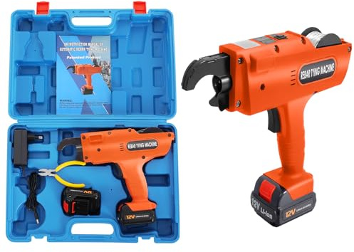 VonVVer Handheld Rebar Tying Machine for Φ8-34mm with 2 x 12V Lithium-ion Batteries Automatic Rebar Tying Tool Binding Strapping Machine Wire Binding Machine for Steel Band Wire Ties