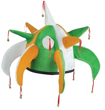 HENBRANDT 12 x Adult Irish Tricolour Jester Hat with Bells Ireland Flag St Patrick's Day Accessories One Size Irish Party Supplies Fancy Dress Costume Accessory Novelty Hats for Men and Women