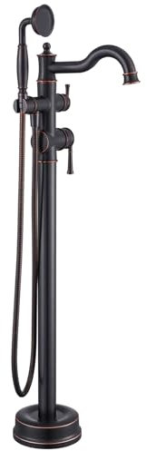Qinkell QC-202511ORB Freistehender Badewannenarmatur, freistehend, mit Sprühgerät, Messing, luxuriöse Bodenmontage, Badarmaturen, hoher Durchfluss, römische Wannenfüller, ölgeriebene Bronze