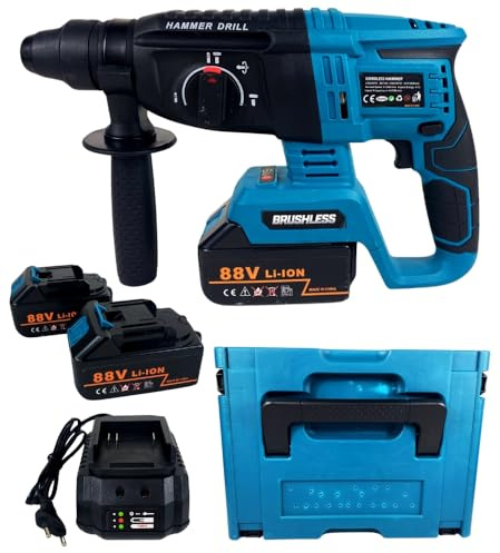 Martello Tassellatore a Batteria, Trapano a Percussione 4 Funzioni con 2 Batterie 21V, Mandrino SDS Plus 26mm, Motore Senza Spazzole Brushless, 4000 RPM