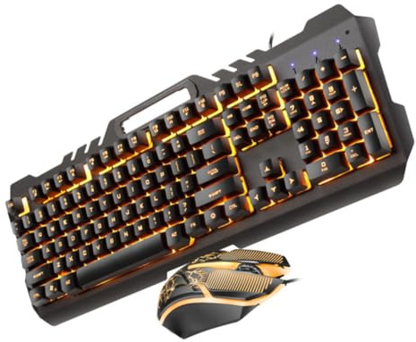 FUNNETOYU Kit Tastiera Meccanica e Mouse Filo Rgb Retroilluminati per Gaming 104 Tasti, Design in ABS Resistente e Struttura Ergonomica, per Accessori Computer da Gioco