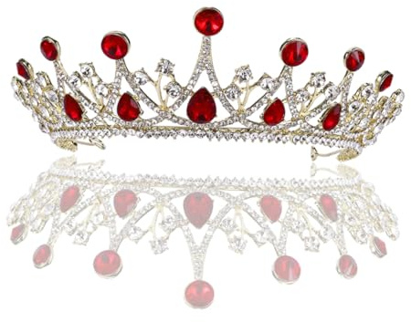 NIYANGLE Couronne Rouge De Mariée Incrustée De Couronne Élégante Pour Coiffure De Mariage Anniversaire Banquet