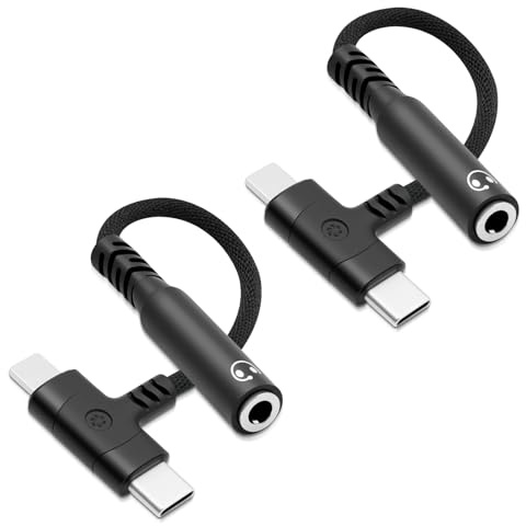 Lot de 2 adaptateurs 2 en 1 USB C + Lightning vers 3,5 mm pour casque auxiliaire Lightnning/type C vers jack - Puce DAC compatible avec iPhone 16, 15, 14, 13, Samsung S24, S23, S21, MacBook