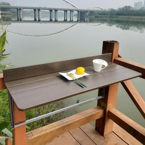 ACRaBoss Balcony Folding Railing Table Hanging Deck, 5 Adjustable Height, Outdoor Balcony Bar Table for Patio Garden Apartmentniture, Easy Assembly/Wood/80 * 37Cm