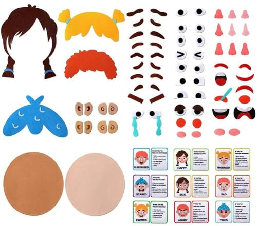 Vobumix Portable Felt Story Board Social Emotional Games for Kids Make Faces to Describe Feelings & Emotions 9 Emotion Cards for Toddlers