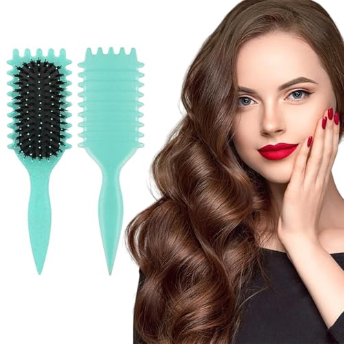 Brosse à cheveux bouclées en poils de sanglier - Brosse à cheveux pour boucles femmes (vert)