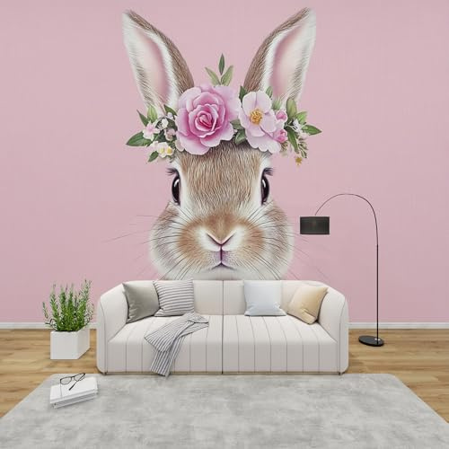 MMYAOKEN Papier Peint Panoramique Lapin 350x256 cm - Décoration Murale Fille Animaux Mignon - Tapisserie Murales Papier Peint Intissé pour Chambre Salon - Poster Tableaux Photo Muraux