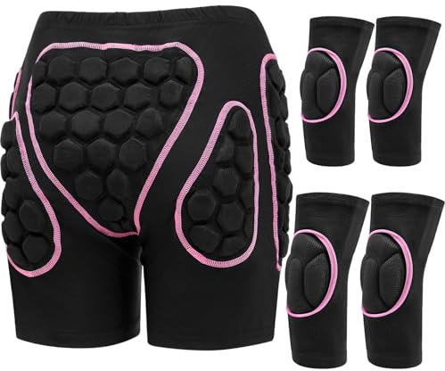 Lewtemi 3 Set Protective 3D Padded Hip EVA Short Pants Knee Pads Elbow Set Winter Protection Hip Pads Thick Non Slip Knee Sleeve Elbow Guard for Men Women Kid Ski Ice Skating(Black01,Large,Chic)