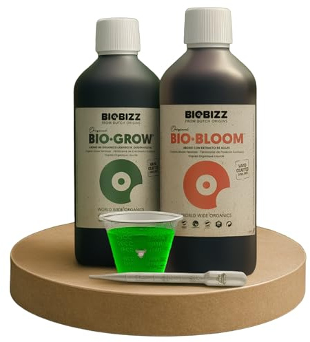 Biobizz Bloom 1L und Grow 1 Liter, Komplettset mit Pipette sowie Messbecher, Organischer Dünger für Wachstum und Blüte