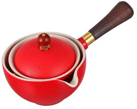 Zerodeko Tetera De Cerámica Individual Filtro Asa Larga Uso Doméstico Para Preparar Té Sin Escaldarse Color Rojo