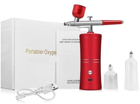 Pistola a Spruzzo, Kit aerografo con compressore, mini pistola a spruzzo wireless for progetti artistici e di pittura precisi.(Rot)