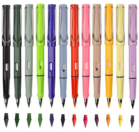 OYUUJII 12 Stück Unendlicher Bleistift Ohne Anspitzen mit 12 Spitzen | Zauberstifte Kinder Ewiger Buntstifte Unendlicher Bleistift für Schreiben und Zeichnung