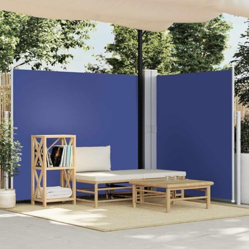 Sombrilla con funda, toldo lateral extensible azul, 160 x 600 cm, toldo para balcón o terraza, fácil instalación