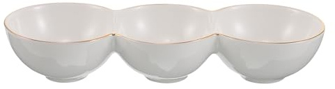 Alipis Bandeja de Cerámica para Condimentos 3 Compartimentos Plato Pequeño de Porcelana de 9 Pulgadas Borde Dorado Adecuado para Salsa Barbacoa Vinagre y Aperitivos Uso Diario y