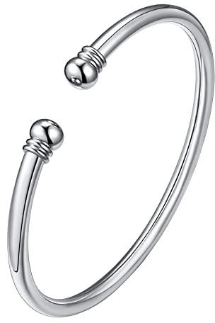 U7 Cuff Bangles for Women, Gold Cuff Bracelet Silver Bangle for Men, Unisex Simple Open Bracelets, Women's Elegant Hand Jewellery Gift for Her, Adjustable Diam 2.6inch Fit Wrist 6.5inch -7.5inch