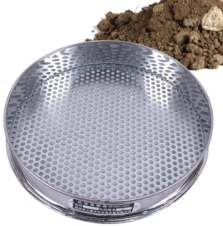 ETUCYNG Tamis à Terre pour Jardinage, Passoire en Acier Inoxydable de 20 cm de Diamètre, Tamiseur De Gravier en Acier Inoxydable À Trous Ronds de 7.5 mm, pour Farine de Haricot Pâtisserie Extérieur