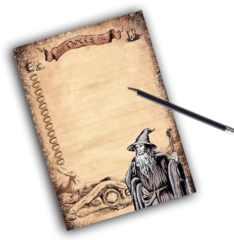 TinyTami Notizblock Mittelerde Fantasy Rollenspiel Design A5 liniert 50 Blatt Notizpapier Skizzen & Notizen mit Zauberer Hobbithöhle und Ringen als To Do Liste