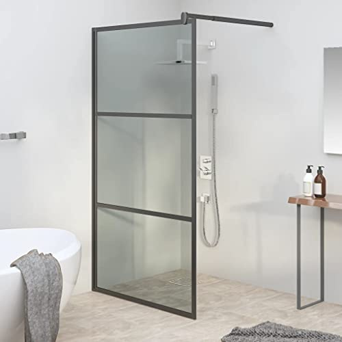 Mokuyary Duschvägg 115 x 195 cm mörkt ESG-glas svart separation duschvägg för öppet utrymme, badrum