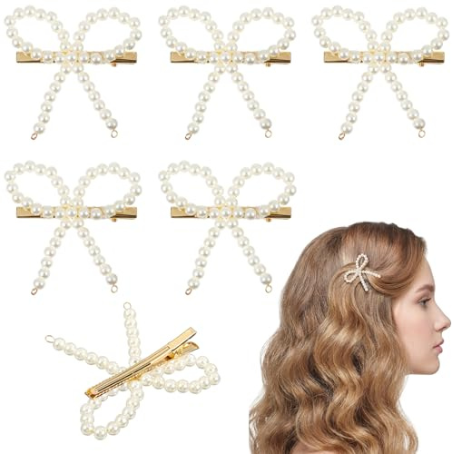 Nogeqi 6PCS Pearl Hair Clips, Exquisite Pearl Bow Hair Accessories, Elegant Bows Bowknot Barrette Clips Non-slip for Women Weddings Brides Flower Girl Proms Party and Daily Use