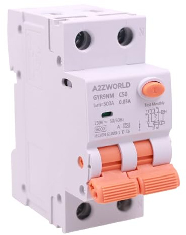 Interruttore Differenziale Magnetotermico Tipo A 50A C50, RCBO 1P+N 6kA 30mA Curva C, Doppio Leva con Diagnostica Visiva, 2 Moduli DIN, Serie GYR9NM Elettromagnetica