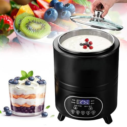 Yogurtiera Multiuso 8L/12L – Display LCD, Potenza 400W/600W, Riscaldamento A 360°, Timer E Termostato Digitali, Design Smontabile, Per Yogurt Greco, Bianco, Magro, Senza Lattosio(Black,12L)