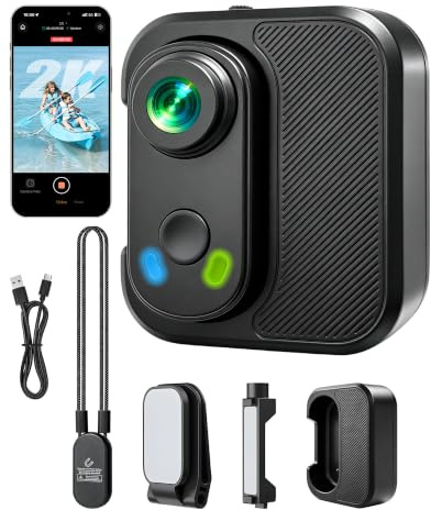 KLYMER Mini Action Cam 2K con WiFi, Telecamera POV Camera per Vlogging | Telecamera Casco Moto, Controllo Delle APP, 140° Grandangolo Dashcam Moto, Custodia Di Ricarica 1300mah, Body Cam