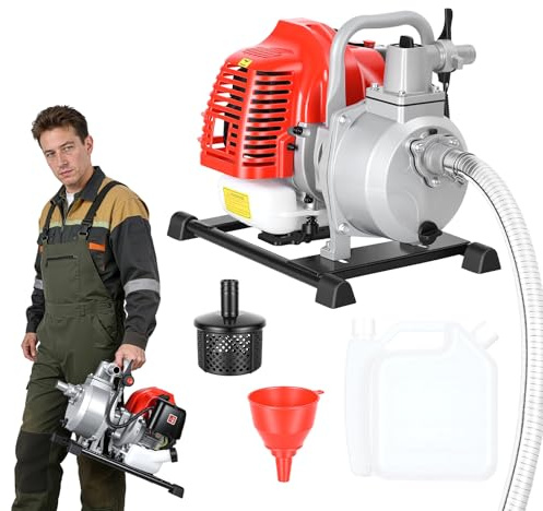 pofluany Motopompe Thermique 42.5CC (1.25 kW) - Pompe à Eau Thermique à Essence 9756 L/h (30m) - Pompe de Surface, Arrosage Jardin et Vide Piscine pour Irrigation Agricole Rouge