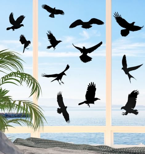 36 PCS Bird Window Stickers Anti Collision, Window Stickers to Deter Birds | Anti Collision Black Bird Decals for Glass Windows & Doors to Save Birds
