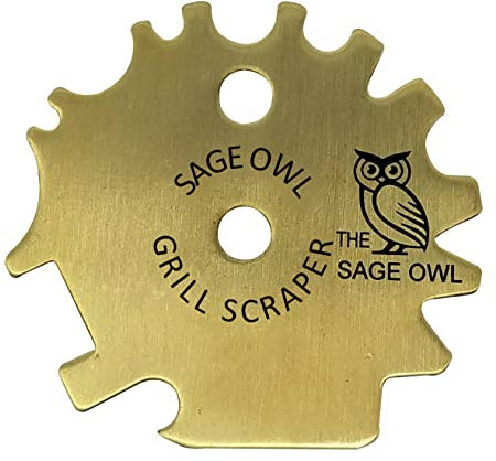 The Sage Owl The Grate Grill Scraper Universal - Brass - Non-Damaging Cleaner Of Gas Barbeque, Panini And Ceramic Grates - Bottle Opener Ideal For Christmas Stocking Stuffers S4490