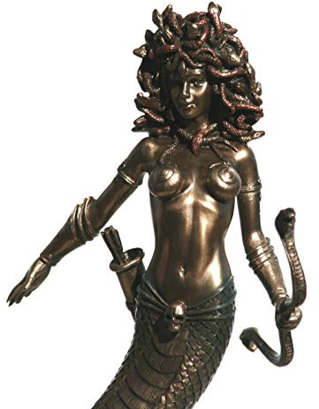 Statue Gorgon Medusa Nue Femme Serpents Cheveux Sculpture Finition Bronze 22 cm