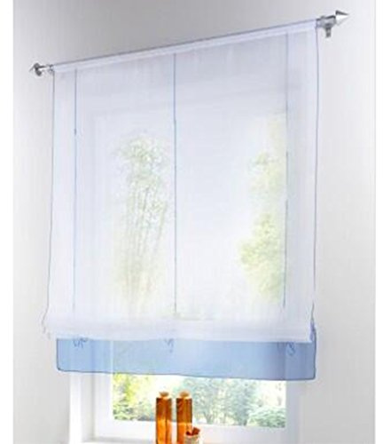 SIMPVALE Raffrollo Gardinen Voile römischen Raffgardinen Schatten Transparent Vorhang für Balkon und Küche (blau, Breite 100cm / Höhe 155cm)