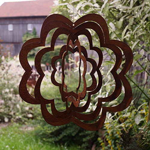 Rostalgie Edelrost Windspiel Spirale Blume groß D27 cm Gartendekoration Fensterschmuck Hänger