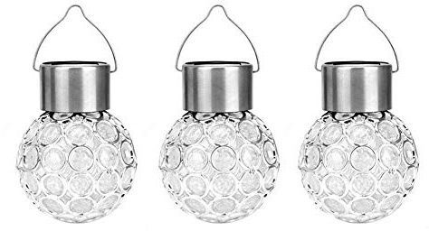 Alwayswe Solar Globe Lights Outdoor Garden Lantern LED Hanging Crystal Ball Lamp Waterproof Night Light for Garden Path Yard Ornaments 3pcs (White)