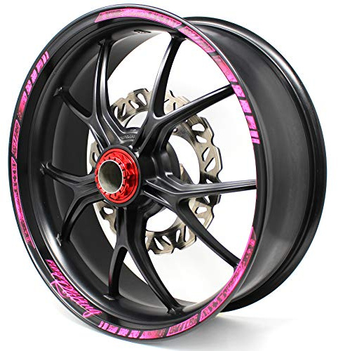 18 Teiliges Felgenrandaufkleber Neon Line Felgendesign inkl. Felgenbettaufkleber Komplett-Set -Finest Folia passend für 17 Zoll & 161819 Felgen Motorrad Auto Fahrrad MR003 (Neon Pink, Glanz)