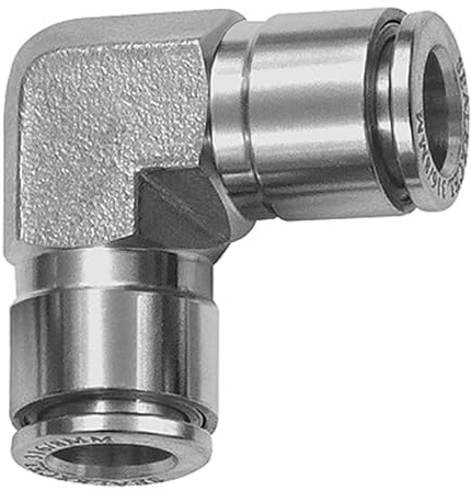 Connettore a L, per tubo esterno Ø 16 mm, pressione di lavoro max. 20 bar, acciaio inox 1.4404