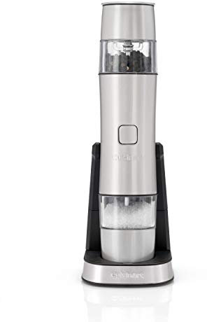 Cuisinart Electric Salt and Pepper Grinder Set Rechargeable Seasoning Mill No Batteries needed, 20 min charging Measuring cap Adjustable Grind settings 3 year guarantee Frosted Pearl